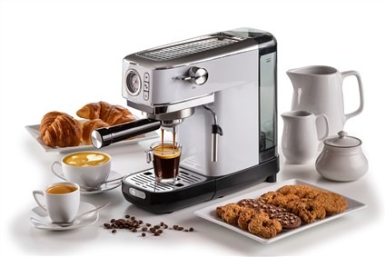 Molinillo de café eléctrico, molinillo de café expreso, pequeño,  automático, de acero inoxidable, con cepillo, color blanco cremoso